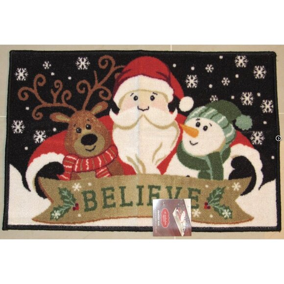 St. Nicholas Square Printed Rug "Santa Believe" Christmas Decor - Picture 1 of 5